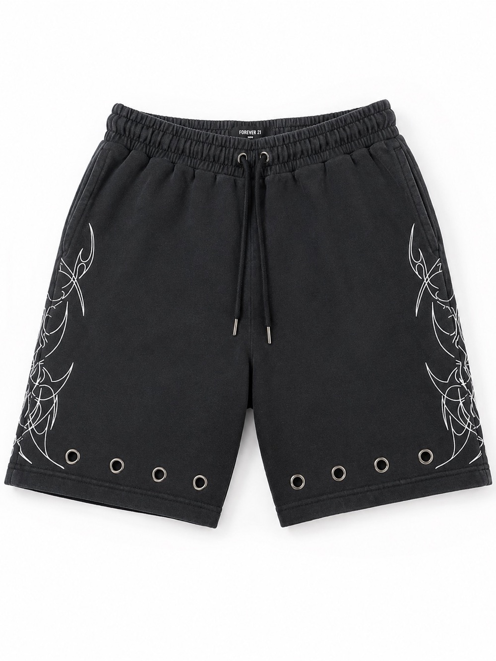 Forever 21 Men Y2K Tribal Graphic Grommet Shorts Charcoal S